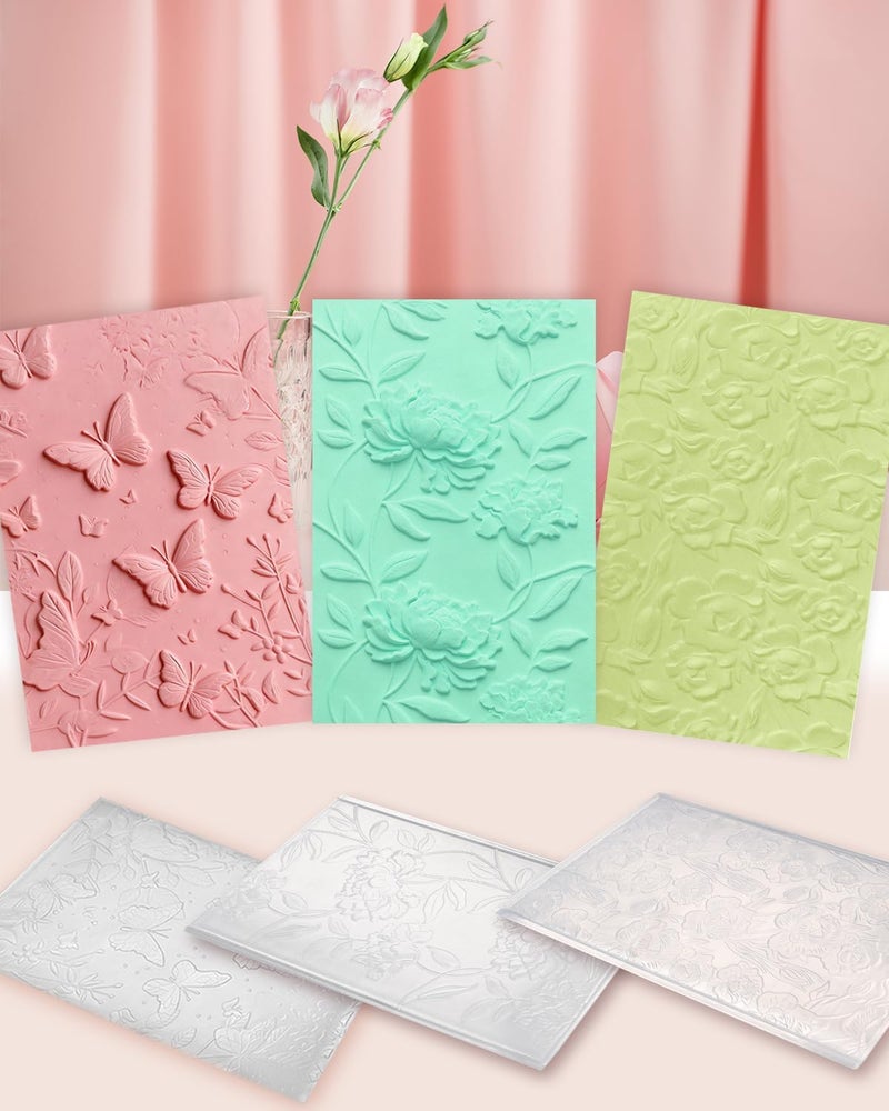 UCEC 3D Embossing Folders for Card Making – 3 Pack Plastic Embossing Folder Templates, Durable Embossing Tools for Scrapbooking, Paper Crafts & Handmade Cards, Card Making Tools (Floral & Butterfly) - Image 4